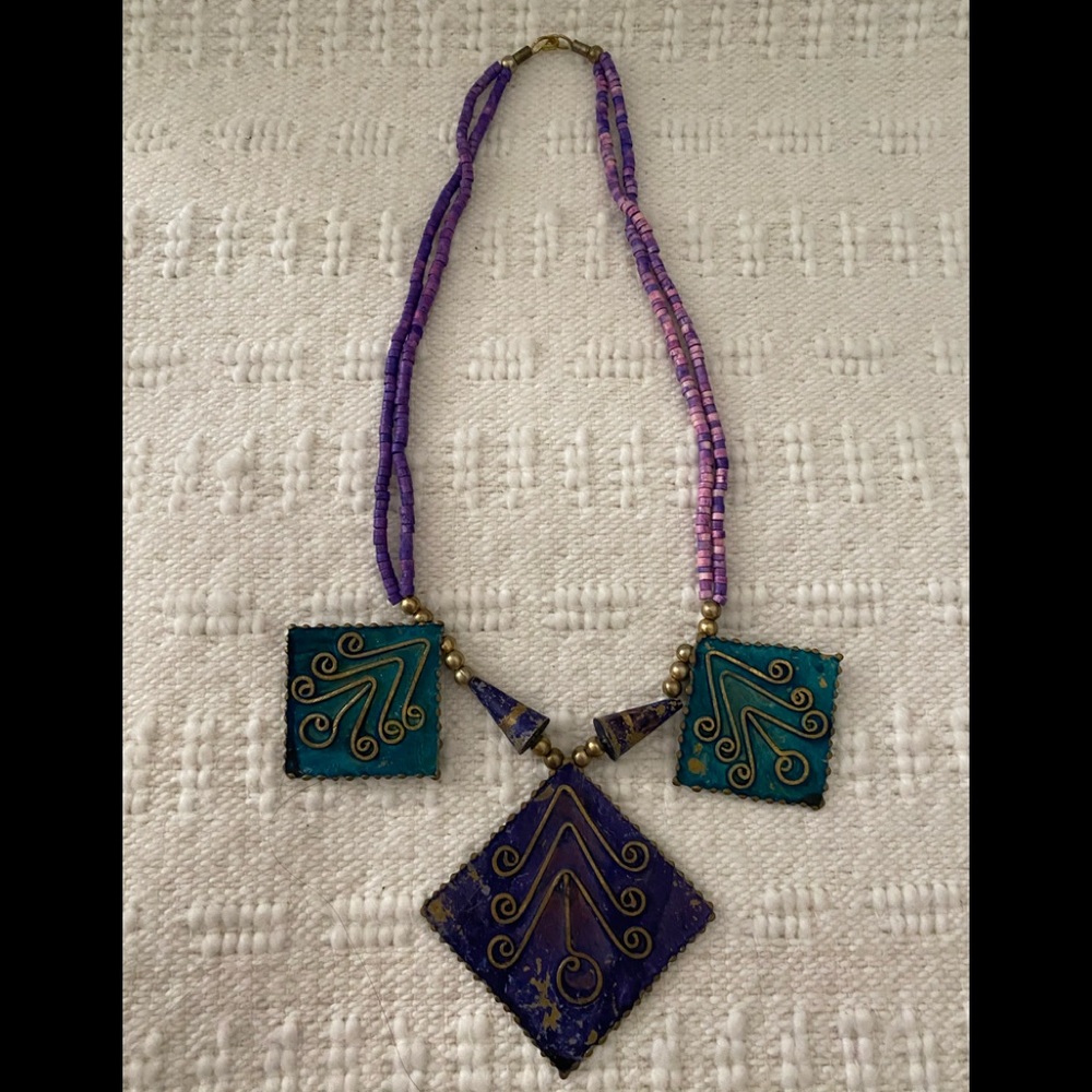 Statement necklace artisan piece purple beads